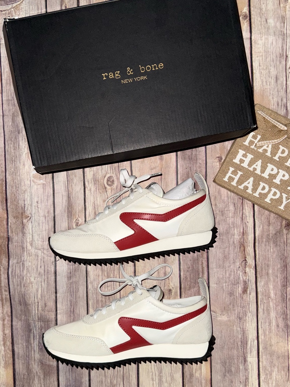 rag & bone Retro Runner off white and red sneaker size 7 EU 37